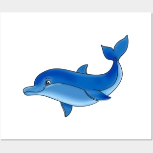 cheerful blue cartoon dolphin Posters and Art